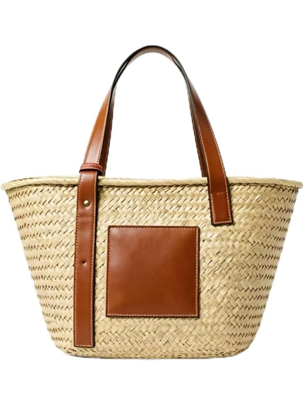 Chic Straw Tote Bag with Leather Handles - Perfect for Summer Vacations